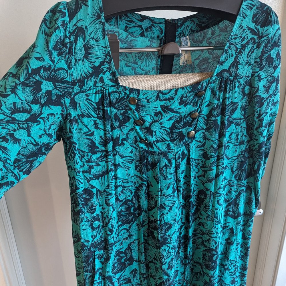 Anthropologie Maeve Dress Size 6 Green/Black Floral Retro Feel